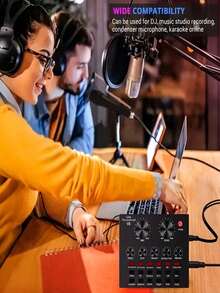 USB Powered 500mAh Rechargeable ABS Black Sound Card Audio Interface With Voice Changer Function, Suitable For PC Recording, Singing, Live Streaming And Gaming, Includes Microphone And Headphone Jacks