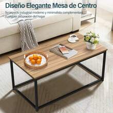 Mesa de Centro para Sala, Mesa de Centro Minimalista con Estructura de Metal, Fácil de Montar, Mesa para Cafe para Sala de Estar Oficina Balcón, 90x48x40cm - 1 - Ver 2