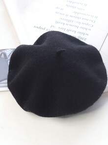 1pc Solid Color Wool Beret Hat, Versatile Winter Beanie Cap For Women, Retro Artist Style - Multicolor - View 3