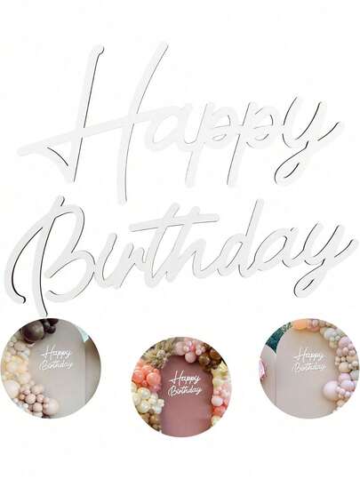 1pc Happy Birthday Wooden Sign, White Hollow Wooden Happy Birthday Letters, Vintage Rustic Style Birthday Party Decor, Photo Prop (White)