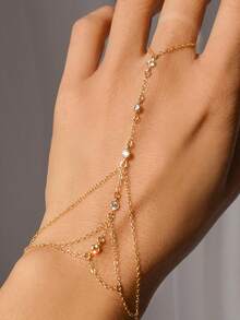 1 件多层水晶戒指手链，简约水钻手背手链，优雅时尚女士配饰，适合夏季海滩、派对、日常穿着、礼物 - 金色 - 查看 2