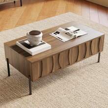 Modern Retro-Style Coffee Table, Living Room Furniture. Dimensions: 105 Cm (Length) X 55 Cm (Width) X 41 Cm (Height). - Wood Color - View 2