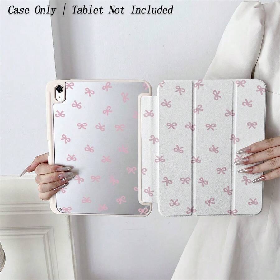 1pc Pale Pink Bow Pattern Tablet Protective Case - Minimalist & Sweet Design, Foldable Stand, Shock-Proof Protection, With Pencil Slot, Suitable For IPad 10.9/10.2/Air 5th Gen/Pro 11/10th Gen/9.7/Air 2/IPad (7th Gen)/IPad (8th Gen)/IPad Air 4/5/IPad Pro 11/IPad 10th Gen 10.9" 2022 Smart Cover/IPad Air 13 (M3 2025)/IPad Air 11 (M3 2025)