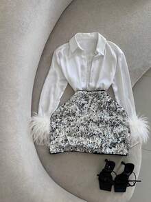 Elegant Romantic Banquet Wear, Solid Color Puff Sleeve Long Sleeve Casual Women Blouse - White - View 9