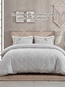 2pcs/3pcs Grey Hollow Out With Grey Pom Pom Duvet Cover Set (1 Duvet Cover + 2 Pillow Shams, No Filling), Soft & Skin-Friendly Polyester Fiber, Suitable For Bedroom, Master Bedroom, Guest Room Use All Year Round - Silver - View 6