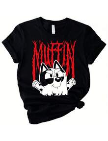 Muffin Mental Shirt Cool Kids Shirt Womens Cartoon Character Shirt Toddler Birthday Clothes Youth Cartoon Shirt Family M - 黑色 - 查看 1