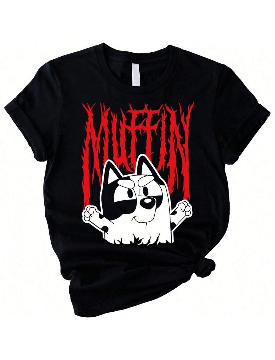Muffin Mental Shirt Cool Kids Shirt Womens Cartoon Character Shirt Toddler Birthday Clothes Youth Cartoon Shirt Family M - 黑色 - 查看 1