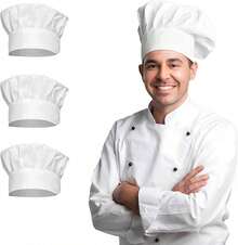 TendenciaGorros de cocina unisex,3 Piezas Gorro de chef ajustable de algodón,Gorros De Servicio De Comida de antiacete y transpirables,Gorros De Panadería adecuado para cocina, reposteríaCalidad premium - blanco - Ver 1