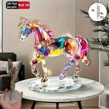 2D Flat Acrylic Crystal Horse Statue With Stand - Multipurpose Tabletop Decor For Office, Living Room, Bedroom | Ideal ValentineS Gift | Room Decor - Multicolor - View 3