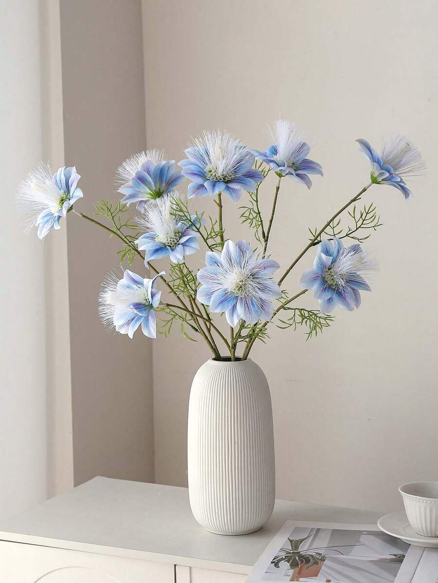 1朵人造蓝色铁线莲，仿真莲花，适用于家居装饰、房间装饰、卧室、客厅、花瓶装饰、餐桌装饰、情人节装饰、情人节礼物、婚礼装饰、婚礼花束、户外花园装饰、生日礼物、春夏装饰 - 彩色 - 查看 1