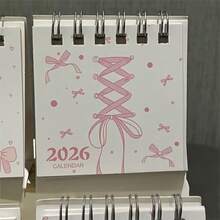 1pc 2026 Pink Bow Desktop Calendar - Fashionable Mini Desktop Decor - وردي - مشاهدة 9