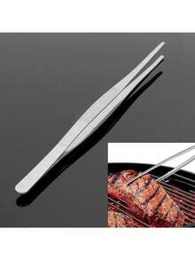 12 Inch 30cm Silver Stainless Steel Long Food Tongs Straight Tweezers Kitchen Tool - Default - View 1
