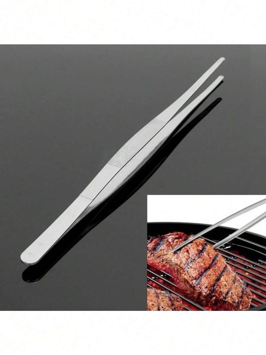 12 Inch 30cm Silver Stainless Steel Long Food Tongs Straight Tweezers Kitchen Tool - Default - View 1