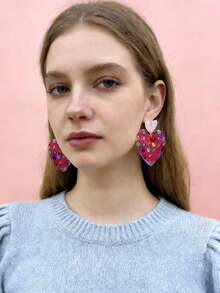 一对亚克力材质的紫红色心形耳环，情人节送给女朋友的礼物，爱的宣言礼物 - 彩色 - 查看 4