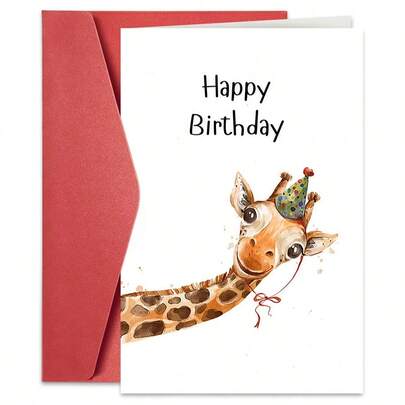 1PC Cute Giraffe Birthday Card (With Envelope) - Watercolor Animal Design, Perfect For Friends Birthday Wishes, Lovely Holiday Gift Card