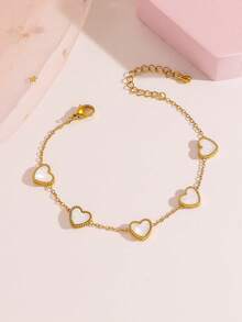 Metallic Chain & Mother-Of-Pearl Heart Bracelet, Delicate & Fresh Design, Sweet Element Jewelry For Daily Commute - Multicolor - View 8