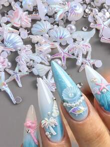 Summer Ocean DIY Nail Art Decorations - Acrylic Beads And Pendants, Including Dolphin, Starfish, Shell And Mermaid Tail Patterns, Suitable For Nail Art, Resin Jewelry, Lip Gloss And Phone Case Decoration Nails - Multicolor - View 1