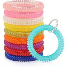 - Llavero de pulsera de 10 colores, flexible de plástico con resorte en espiral con cadena para llavero,37562702 - Multicolor - Ver 1