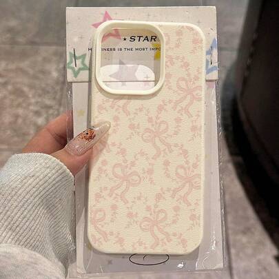 1pc TPU Soft Pink Bow & Floral Pattern Phone Case Compatible With IPhone 17 Pro Max/17/16 Pro Max/15/13/12/11, S20 FE/A15/S24/A55, Redmi Note 11/12/13 Pro, Full Body Shockproof Protective Cover