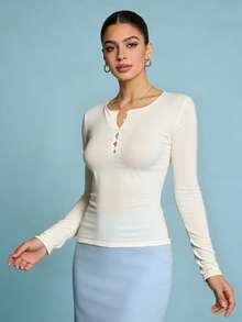 1 Peça Suéter de Tricô de Manga Longa com Botões em Cor Sólida para Mulheres, Adequado para Feriados, Férias, Uso Diário, Encontros, Viagens, Inverno/Primavera - Branco - Visão 5