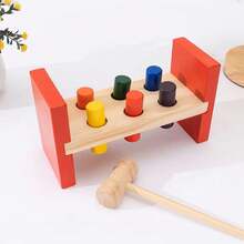 1pc Wooden Colorful Pounding Bench Toy, Smooth Surface For Color Recognition, Comes With Small Wooden Mallet, Suitable For Children Ages 3+ - Multicolor - View 3