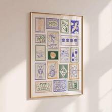 1 tấm tranh in trên vải canvas hình tem Ý cổ điển, phong cách tối giản ven biển Địa Trung Hải, thích hợp trang trí nhà ven biển, căn hộ, phòng khách, phòng ngủ, nhà hiện đại. - Nhiều màu - Xem 1