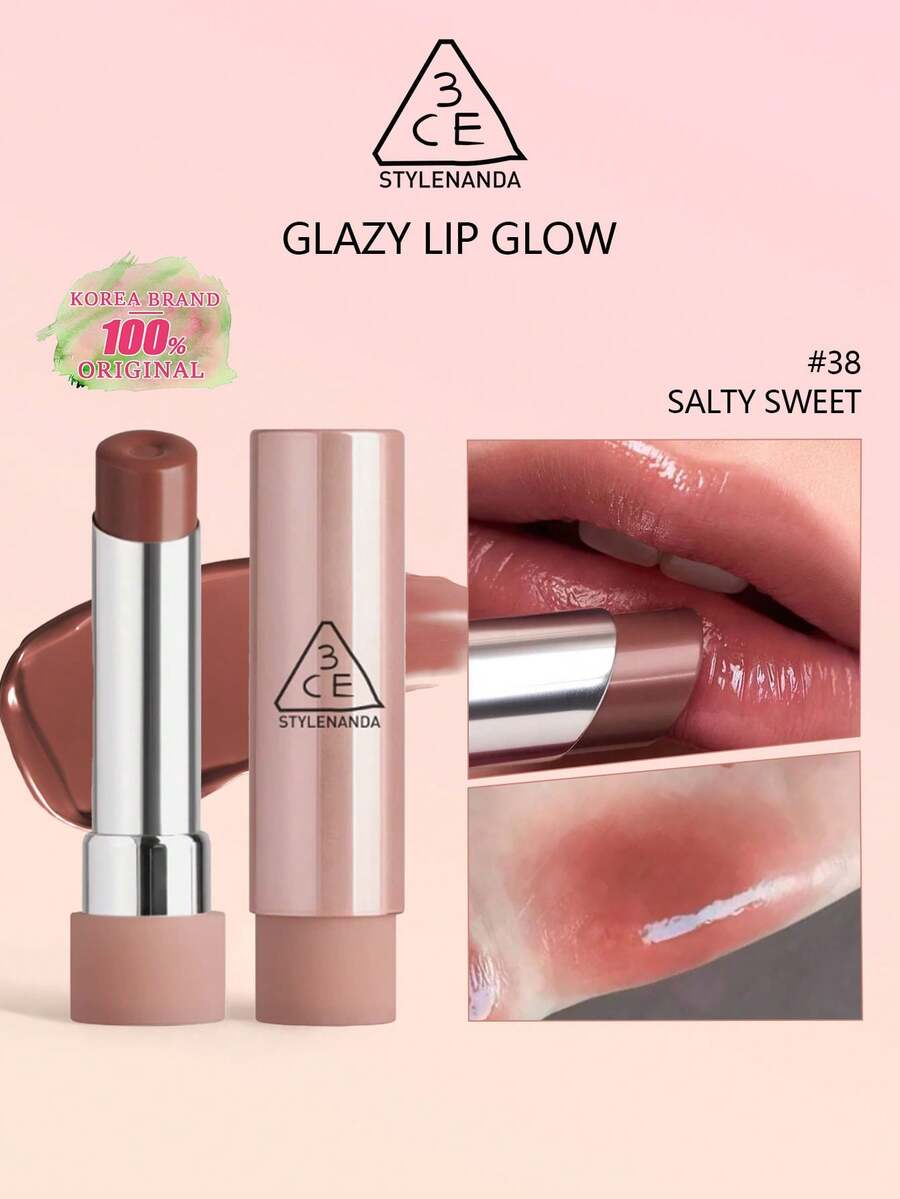 3CE GSlouchy Lip Glow 38 Salty S SN，保湿亮泽唇彩，水润透明配方，不粘腻，打造玻璃般唇妆效果，日常唇部护理，韩妆必备，3.2克/0.11盎司，K-Beauty