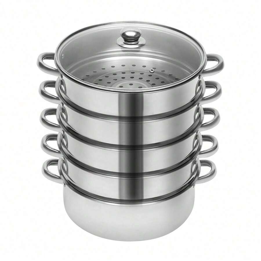 SENDERPICK 5-Layer Steam Cooker Kitchen Tool Large Capacity 26 Cm/10-Inch Stainless Steel Steamer - Silver - View 1