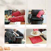 Knife & Fork Pattern Heat Resistant Gloves & Pads, Baking Gloves Set, Home Kitchen Baking Gloves, Microwave Oven Gloves, Heat Resistant Pads, High Temperature Resistant - Multicolor - View 5