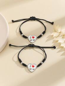 ATLVXJL 2pcs/Set Glow-In-The-Dark Friendship/Couple Heart Letter Beaded Braided Bracelet Set, Suitable For Daily Wear And Valentine's Day Gift - Multicolor - View 6