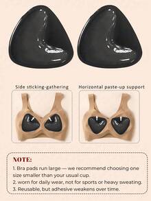 1 Pair Double-Sided Breathable Self-Adhesive Bra Pads, Thickened Triangle Push-Up Design, Reusable, Invisible Bikini Bra Inserts, Suitable For Swimming - Multicolor - View 15