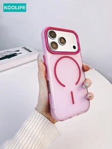 Magnetic TPU 1pc Colorful Contrast Thin Magnetic Phone Case, Semi-Transparent Matte PC+TPU Material, Independent Buttons, Full-Body Shock-Proof Protective Cover, Compatible With IPhone 17/17 Pro/17 Pro Max Spring Gift - Hot Pink - View 6
