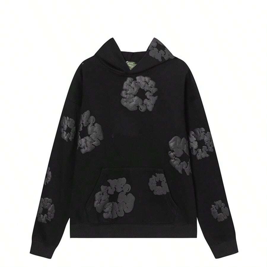 Fashionable Casual Hooded Sweatshirt, Casual Comfortable Hooded Sports Shirt, Loose Design, Y2K Casual Streetwear - 黑色 - 查看 1