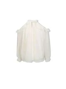 French Style Halter Neck Loose Shoulder Chiffon Blouse For Women, Flattering, Spring/Autumn - Apricot - View 8