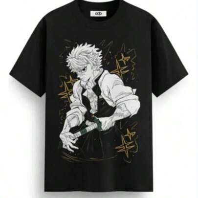 Herr Casual Print Rund Halsad Kortärmad T-shirt Sanemi Shinazugawa Demoned Slayered Herr T-shirts Novelty T-shirt Kortärmad Rund Halsad T-shirts Ren Bomull Stora Storlekar, Kortärmad Enkelsidigt Tryckt T-shirt, 180g Kraftig Bomull, Vår Sommartopp, Avslappnad Passform T-shirt, Pullover Style, Retro Hiphop Style, Street Style, Maskintvättbar, Lämplig För Alla Årstider Casual Sommar T-shirt, Bekväma Fritidskläder Utomhuskläder