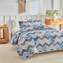 3pcs Bedding Set, Soft & Breathable Lightweight Bed Skirt, Super Fine Fiber Material, Printed Pattern Blanket, Suitable For All Seasons Home Decor, Ideal For Holiday Gifts, Oversized For Double Bed (1pc Comforter + 2pcs Pillowcases), Pillow Insert Not Included - Baby Blue - View 3