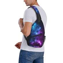 Galaxy Sling Bag For Women Crossbody Bag Blue And Purple Galaxy With A Planet And A Moon Space Background Sling Backpack For Men Universe Theme Shoulder Bag Sports Travel HiFKing Daypack - 藍紫 - 查看 8