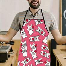 1PC French Bulldog Print Apron With Red Hearts Cute Puppy Pattern Kitchen Cooking Bib For Dog Lovers Valentine's Day Gift Idea Fun Animal Design Chef Apron For Home Baking And Cooking Enthusiasts - Multicolor - View 10