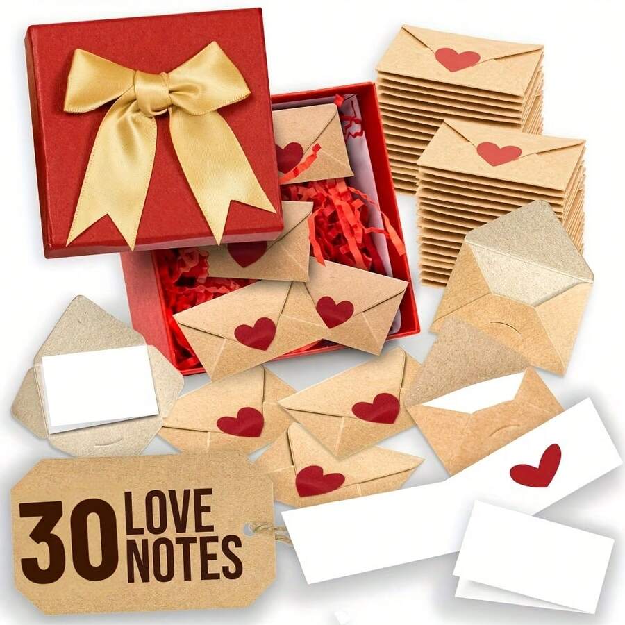 30pcs Envelopes - Mini Envelopes, Heart Stickers, Small Valentine's Day Cards, Little Love Notes For Him Or Her, Cute Gifts For Boyfriend Or Girlfriend - 30pcs迷你信封 - 查看 1
