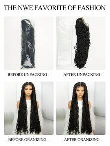 Women's Long Synthetic Full Lace Front Wig, Butterfly Senegalese Twist Braided Wig, Braided Full Lace Wig - Black - View 12