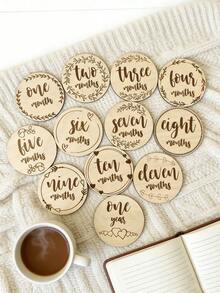 12pcs/Set Wooden Newborn Birth Announcement Keepsake, This Is A Wooden Commemorative Plaque Used To Record Newborn Birth Information, Baby Shower Gift, Newborn Welcome Sign - Wood Color - View 6