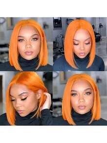 8-16inch 180% Density Put On&Go 350 Ginger Lace Front Wig Bobs Human Blended Hair Lace Frontal Wigs Straight Lace Front Wigs 13X4 Lace Frontal Wig(Blended Wigs-A Mix Of Human Blended Hair And Synthetic)Wigs Human Blended Hair/Women's Human Blended Hair Wig/Human Blended Hair Lace Front Wigs/Wigs Glueless/Bleached Knots/Pre Plucked/Lace Wig/Gifts For Her / Gifts For Him/Romantic Gift/Love Gift/Couple Gift/Valentine Present - S350 - View 4