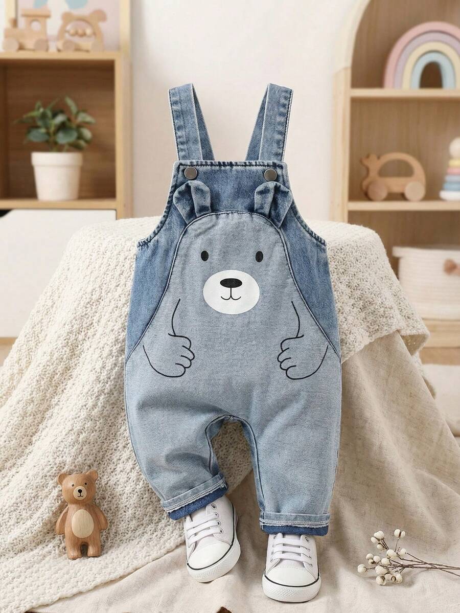 Baby Boy Casual Fashion Bear Print Patchwork Strap Jumpsuit Pants, Spring/Summer - Multicolor - View 1