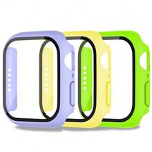 适用于 40mm/41mm/44mm/45mm/46mm/42mm Series 11/10/9/8/7/6/5/4/SE 的 3 件装屏幕保护膜，防震防刮，超薄硬质 PC 外壳，内置钢化玻璃膜，兼容 配件