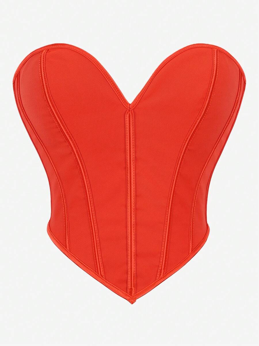 Bustier Corset Top, Low-Cut Deep V Strapless Chest Binding Blouse With Back Tie, Waist Cincher Shapewear Crop Top - Burnt Orange - View 1