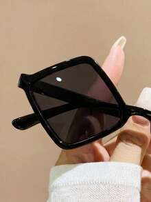一副男女通用复古菱形黑色时尚太阳镜，适合度假、旅行、运动、驾驶、节日装扮、海滩、音乐节、郊游、夏季配饰、假期、家庭出游、高尔夫、徒步旅行、优雅着装、街头风配饰、运动、派对、户外活动、街头风、钓鱼、户外活动、假期 - 黑色 - 查看 3