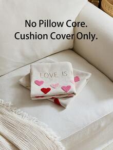 1 pezzo Federa decorativa per cuscino con cuore ricamato "L'amore è nell'aria" per San Valentino, adatta per decorazione interna, federa per cuscino da lancio per primavera/estate, inserto cuscino non incluso - Multicolore - Visualizzare 3
