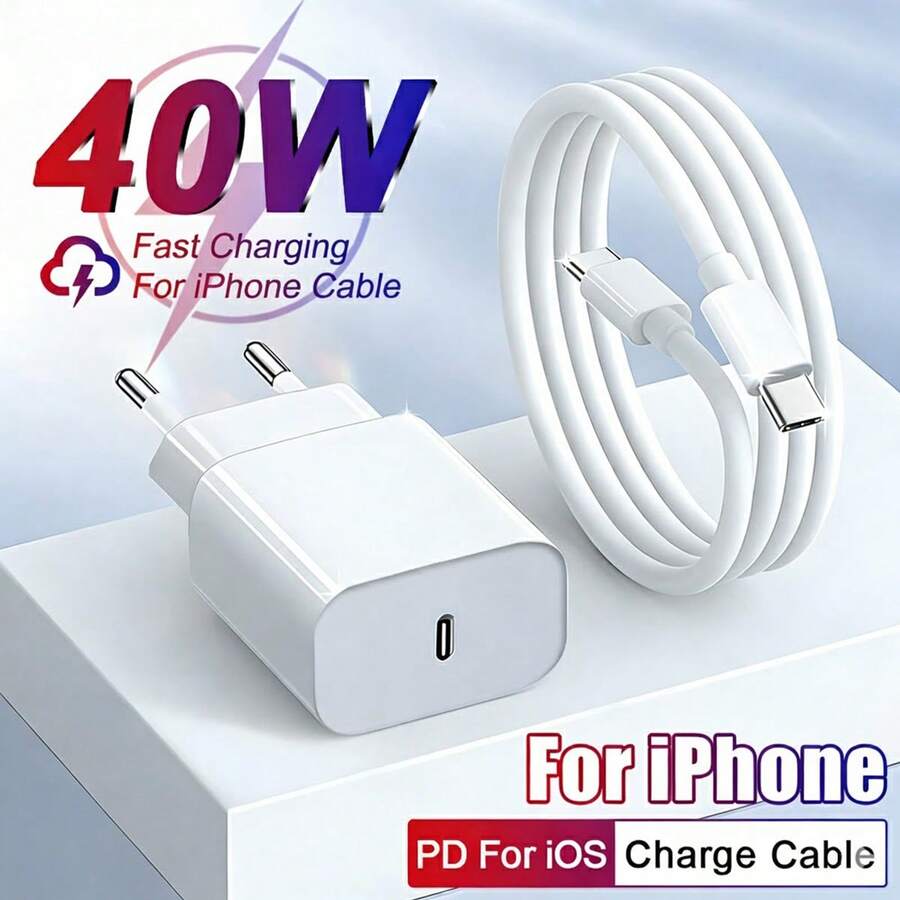 1-2 Sets 30W USB-C Fast Charging Adapter Charger Block, EU Plug, With 3.3FT/100cm USB-C To Type-C Charging Cable Compatible With IPhone 17 16 15 Pro Max Plus, / Charging Kit - EU C Type Plug(220-240V) - View 1