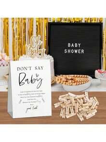 Bộ trò chơi "Đừng nói Baby", Trò chơi "Đừng nói Baby" cho tiệc mừng em bé sắp chào đời, một bảng hiệu kèm 50 kẹp quần áo mini, trang trí tiệc mừng em bé theo chủ đề tối giản, trò chơi tiết lộ giới tính, ý tưởng trang trí tiệc mừng em bé. - Nhiều màu - Xem 6