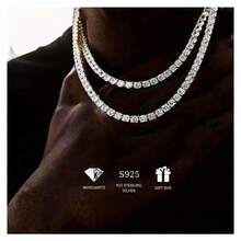 3.0-6.5mm Round Moissamite Necklace - Hip Hop Rock Style, 925 Sterling Silver, Couple Style, Perfect For Engagement, Proposal, Birthday And Anniversary Gifts - 55厘米/21.65英寸 - 查看 4